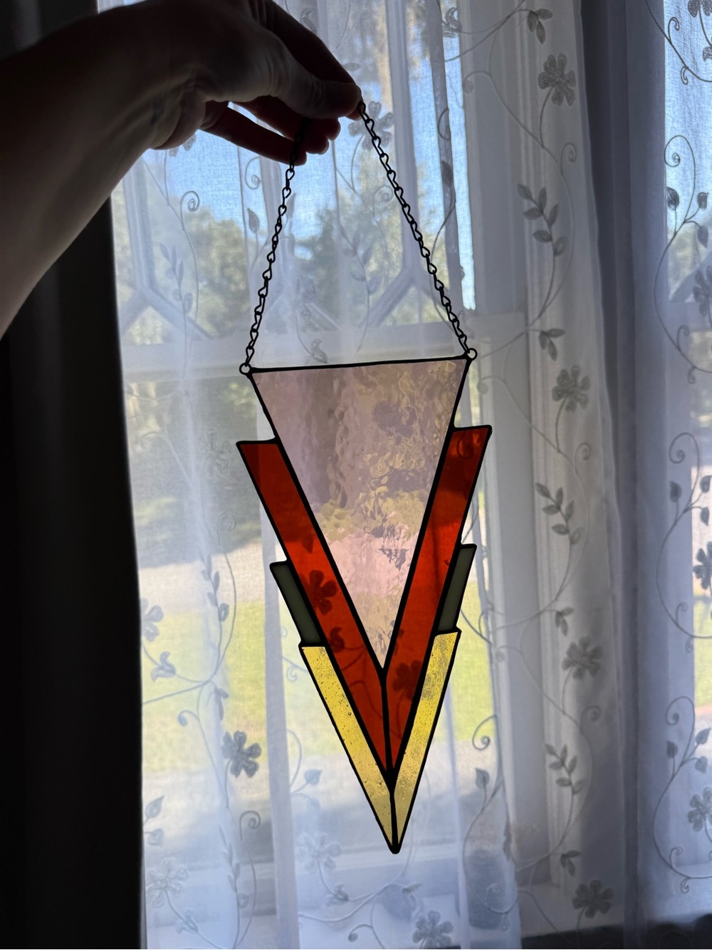 Handcrafted Mid-Century Modern Style Stained Glass Sun Catcher